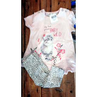 Ensemble T shirt rose chat et legging imprimé