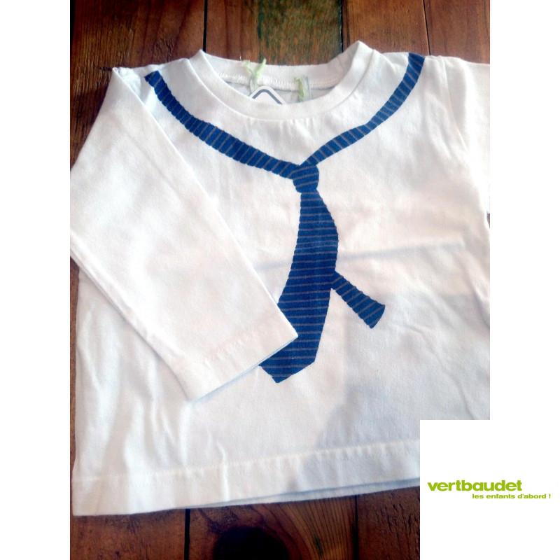 T Shirt ML blanc Cravate