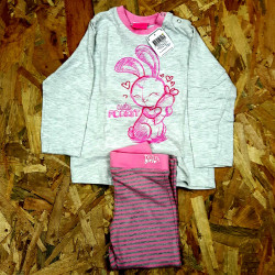 Pyjama 2 pièces gris et rose lapin