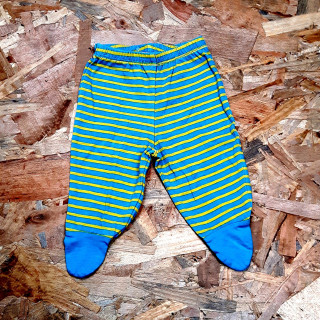 Pantalon bleu et jaune avec pieds