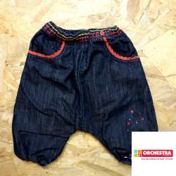 Pantalon sarouel jean coutures colorées