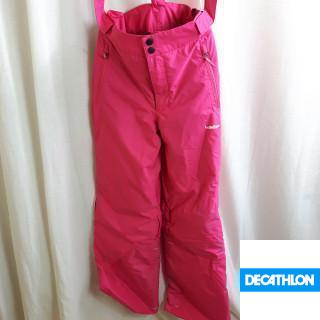 Pantalon de ski fille couleur rose fluo avec bretelles