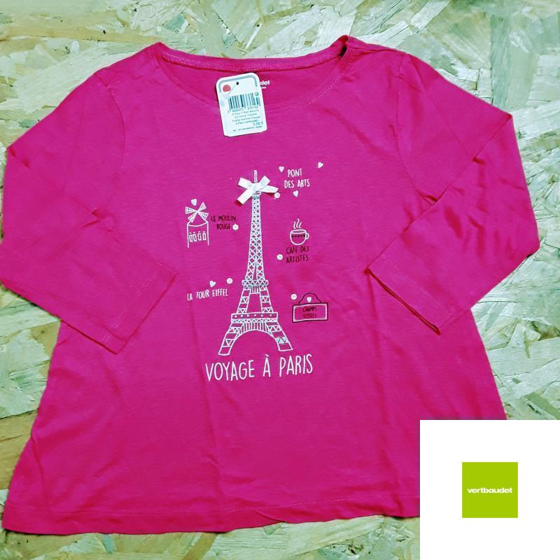 T shirt manche 3/4 forme trapèze fushia imprimé voyage à Paris