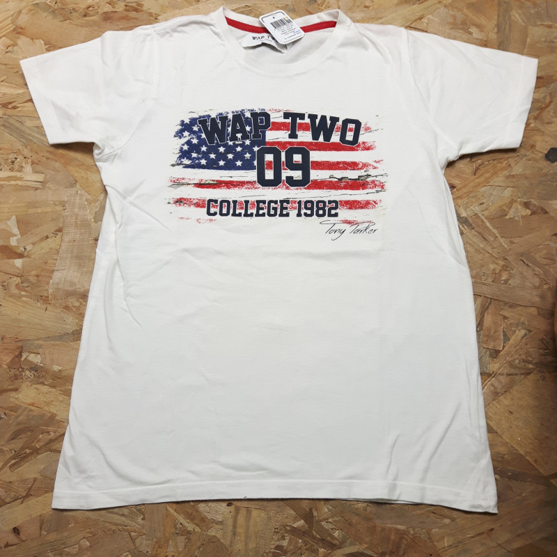 T shirt MC blanc imprimé drapeau américain