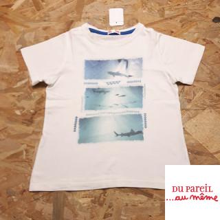 T shirt blanc imprimé poissons et requins