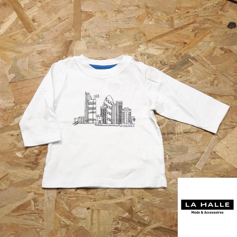 T shirt ML blanc imprimé ville