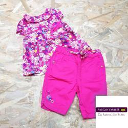 Ensemble blouse rose fleurie pantalon fushia