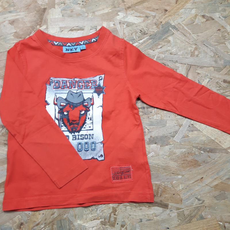 t shirt ML rouge imprimé "danger bad bison"