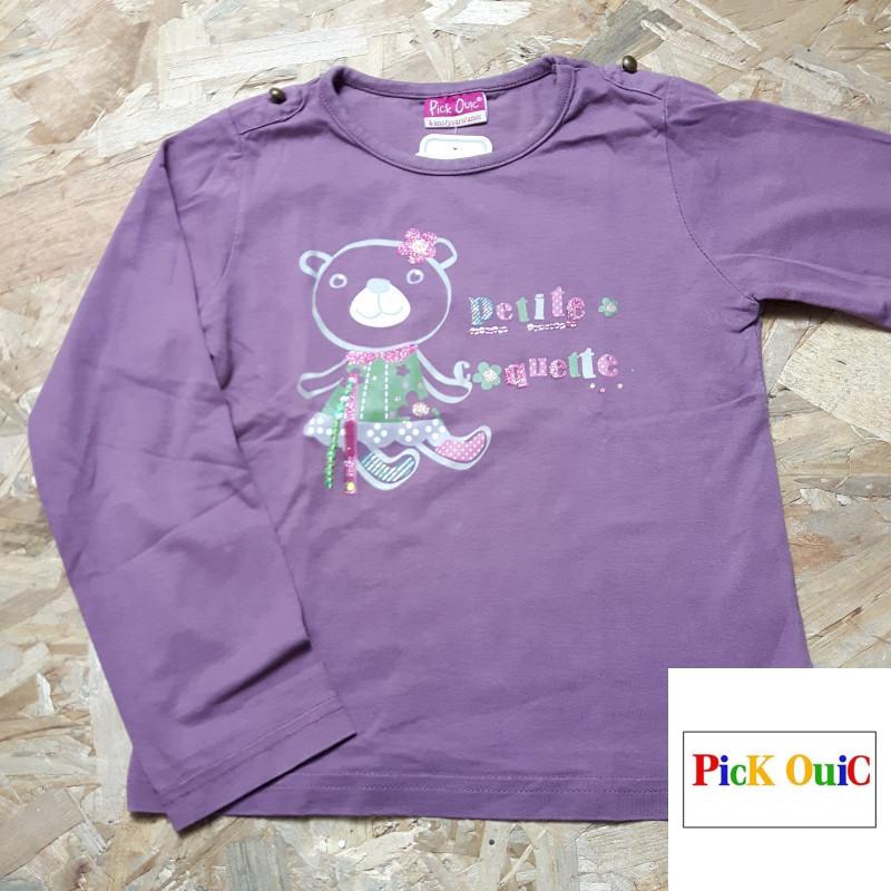 t shirt violet imprimé nounours "petite coquette"