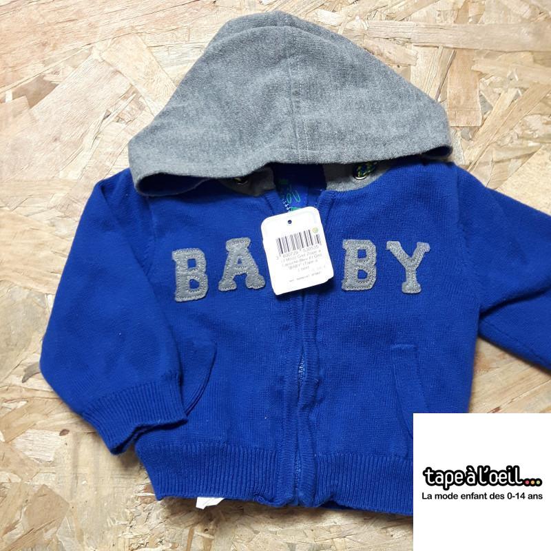 gilet zippé à capuche bleu et gris "BABY"