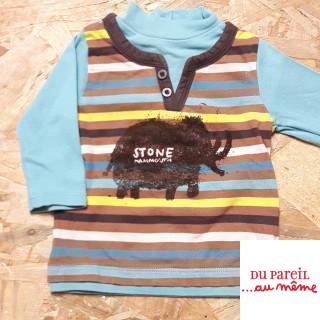 t shirt ML turquoise rayé marron jaune et bleu col haut