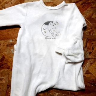 pyjama velours blanc lune nounours "douce nuit"