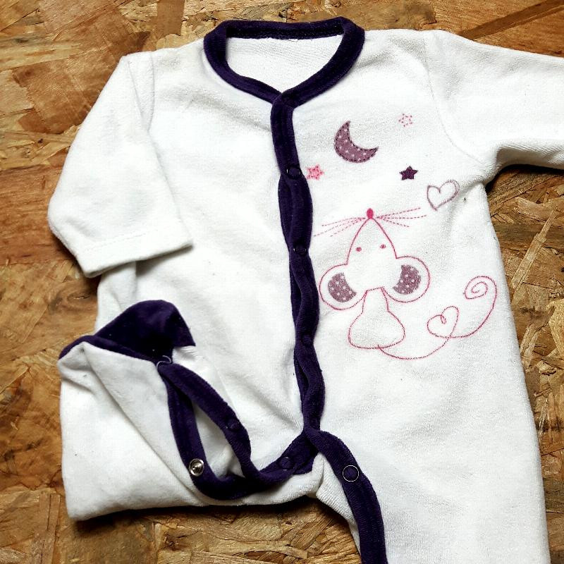 pyjama velour blanc et violet souris