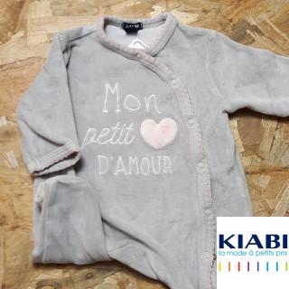 pyjama velours gris "mon petit coeur d'amour"