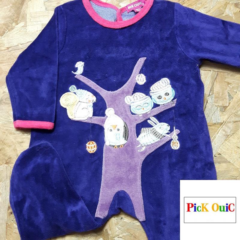 pyjama velours violet broderie hiboux