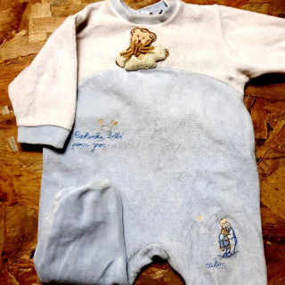 pyjama velours blanc et bleu clair nounours cousu