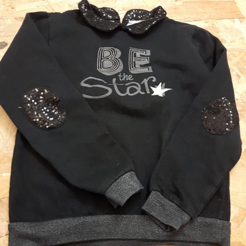 sweat noir col claudine sequins "be the star"