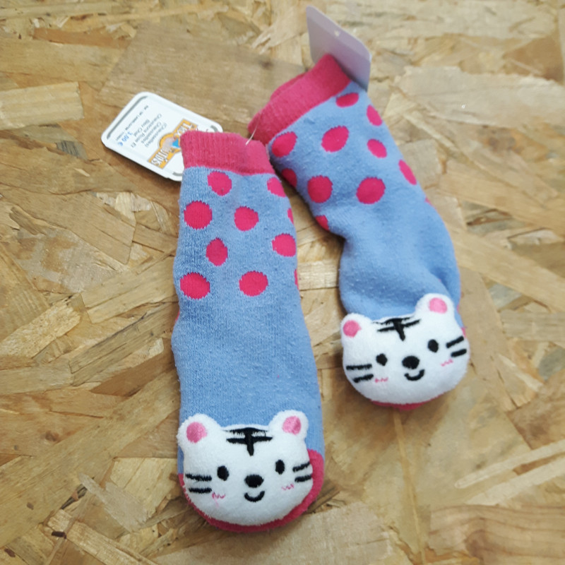 chaussettes chaussons rose et bleu chat