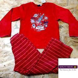 pyjama 2 pièces velours rouge imprimé fusée pantalon rayé