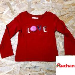 T shirt ML bordeaux "LOVE" pompon et paillettes