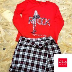 ensemble jupe short style écossaise et t shirt rouge "rock"