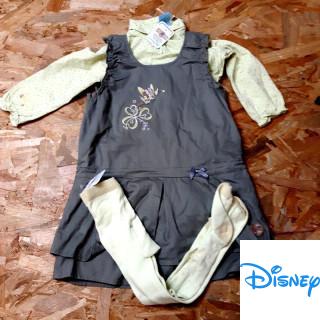 Ensemble 3 pièces robe kaki minnie t shirt et collant vert d'eau