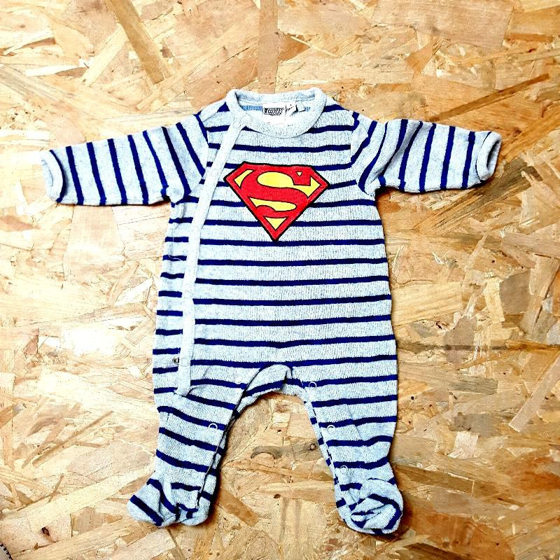 Pyjama velours rayé gris et marine imprimé Superman