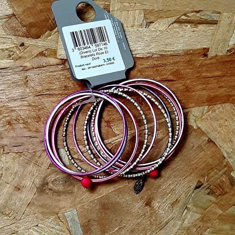 Lot de 10 bracelets rose et doré