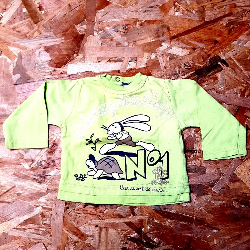 T shirt ML vert clair lapin et tortue