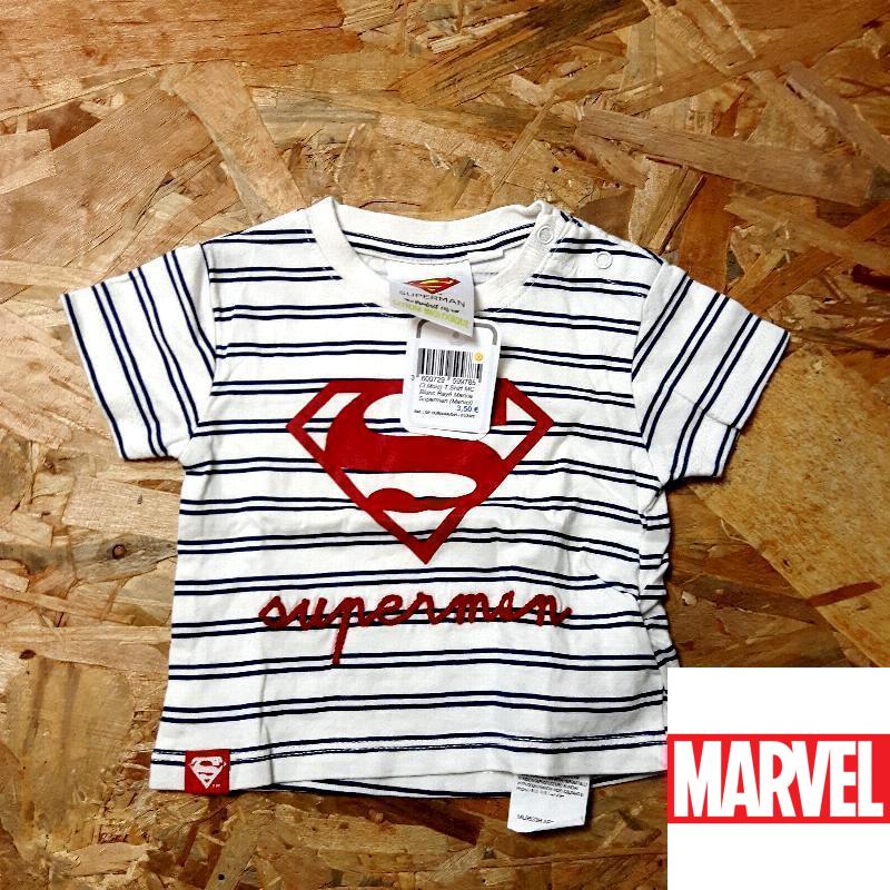T shirt MC blanc rayé marine Superman