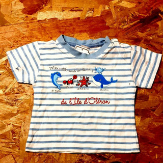 T shirt MC rayé blanc et bleu "mes petits amis de la mer"