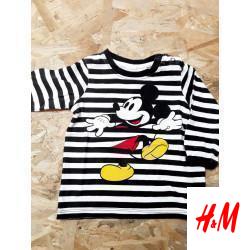 T shirt ML rayé noir et blanc Mickey
