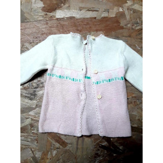 Gilet en laine rose et blanc Imprimé arbre