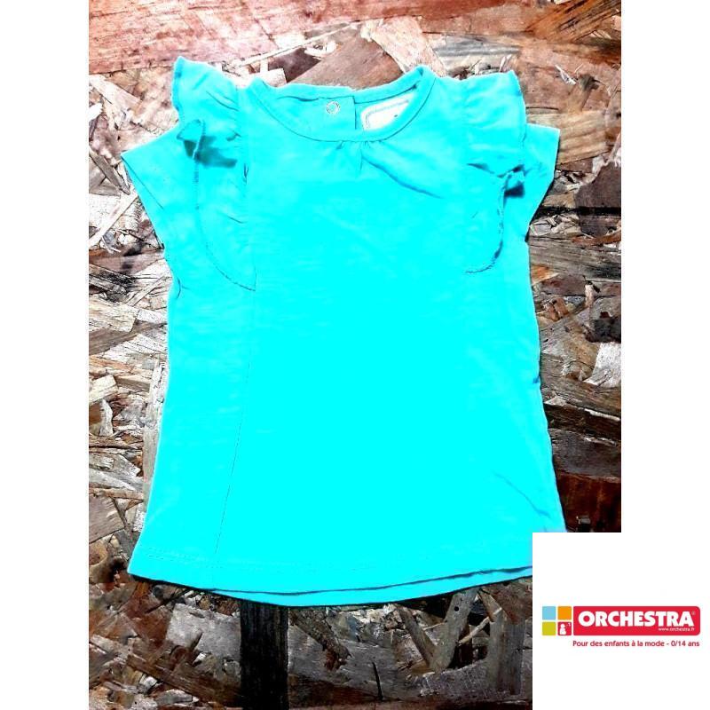 T-shirt bleu turquoise a froufrou