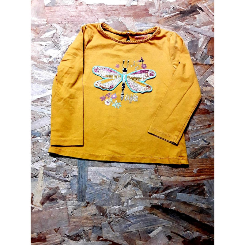 T shirt ML jaune moutarde imprimé papillon