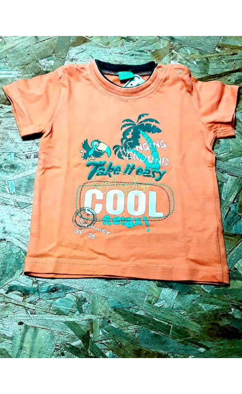 T shirt MC orange palmiers et toucan