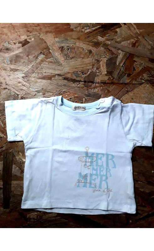 T shirt MC blanc imprimé phare et écriture bleu