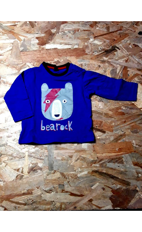 T shirt ML bleu imprimé tête d'ours " bearock "
