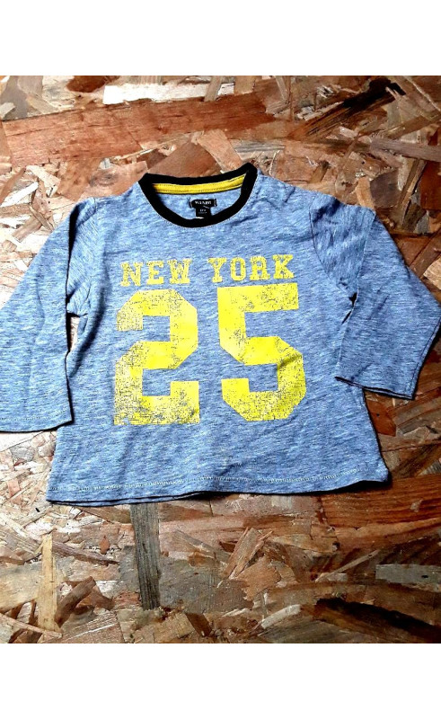 T shirt ML gris imprimé " new york 25 "
