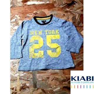 T shirt ML gris imprimé " new york 25 "