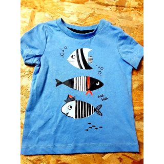 T shirt MC bleu imprimé poissons