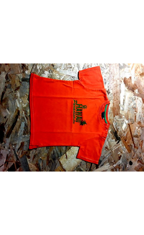 T shirt MC orange écriture verte "HAWAII"
