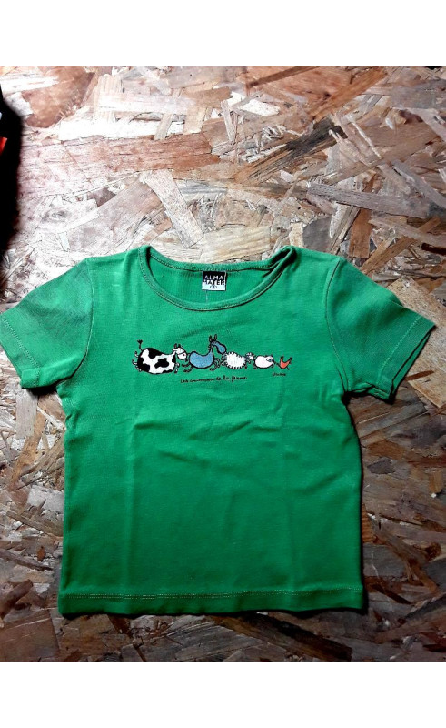 T shirt MC vert imprimé animaux de la ferme