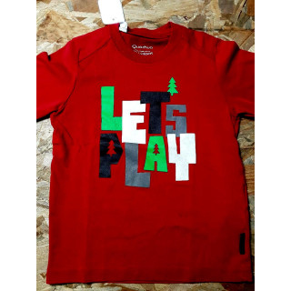 T shirt MC rouge imprimé sapin " let's play "