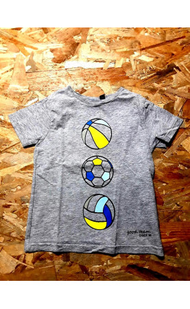 T shirt gris imprimé ballon jaune et bleu