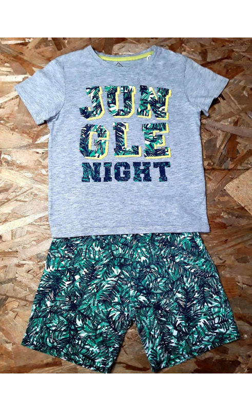 Pyjama 2 pièces t shirt imprimé jungle short feuillage