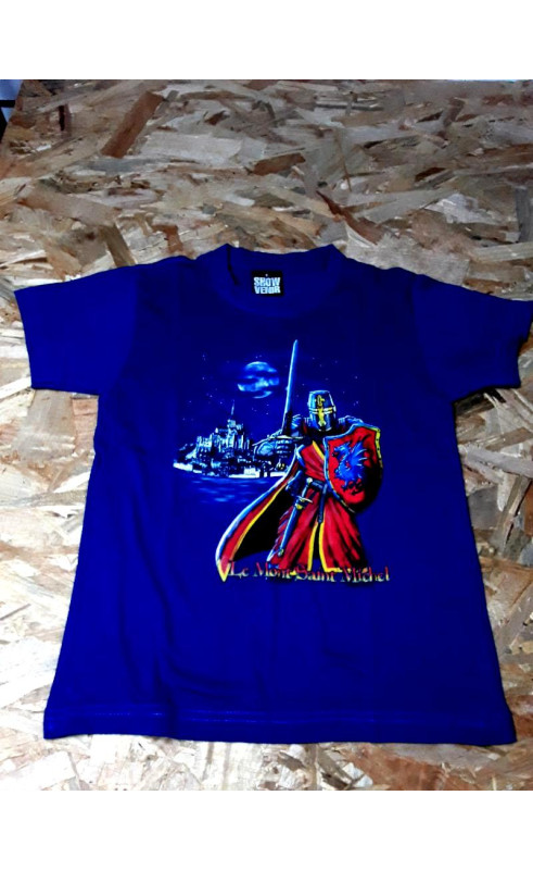 T shirt MC bleu imprimé chevalier