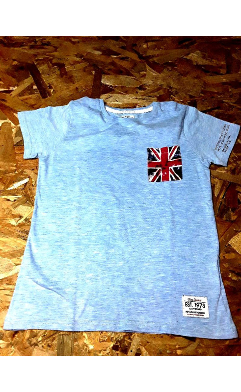 T shirt MC bleu clair imprimé drapeau