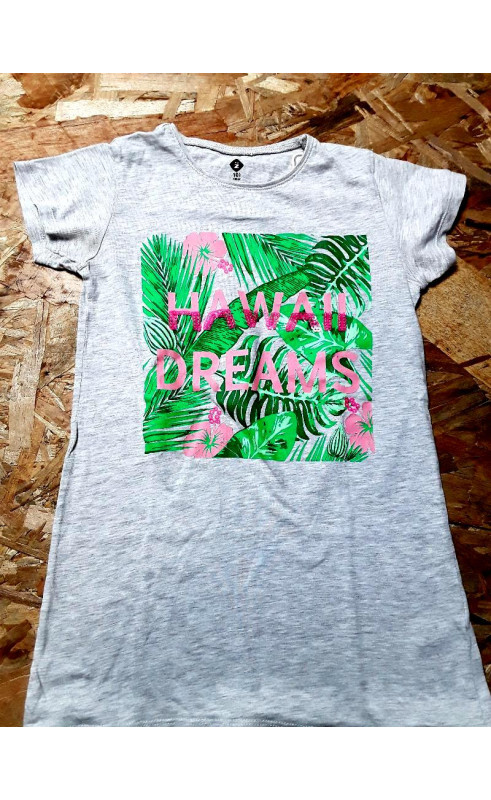 T shirt MC gris imprimé feuillage "hawai"