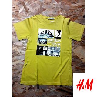 T shirt MC jaune imprimé skate noir et blanc